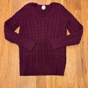 St. John's Bay V-Neck Cable Knit Sweater - Deep Burgundy